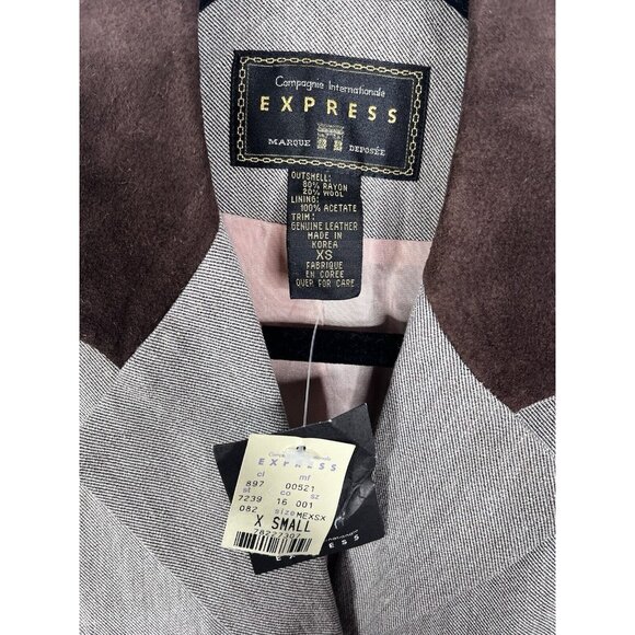 EXPRESS Women's Vintage Heathered Tan Suede Detail Long Blazer NWT XS - Picture 3 of 5